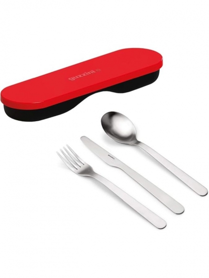 Guzzini, Posate da viaggio in acciaio inox con custodia rossa Store&Go